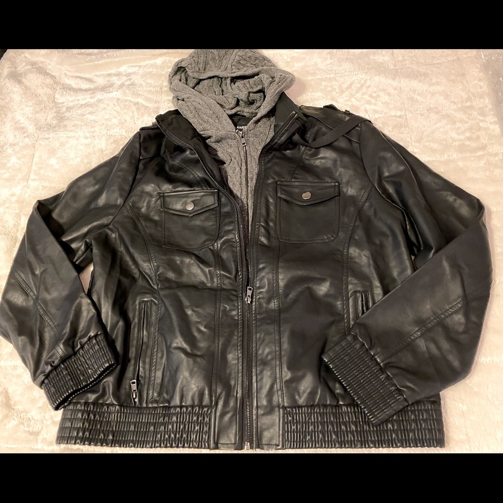 Men’s leather jacket with knife hoodie